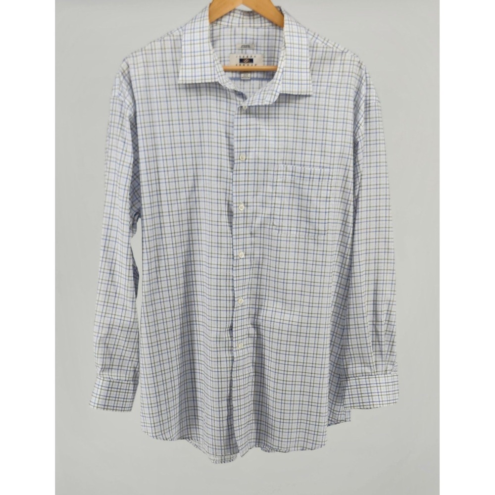 Joseph Abboud Mens 18 34/35 Dress Shirt Blue Green Plaid Egyptian Cotton No Iron